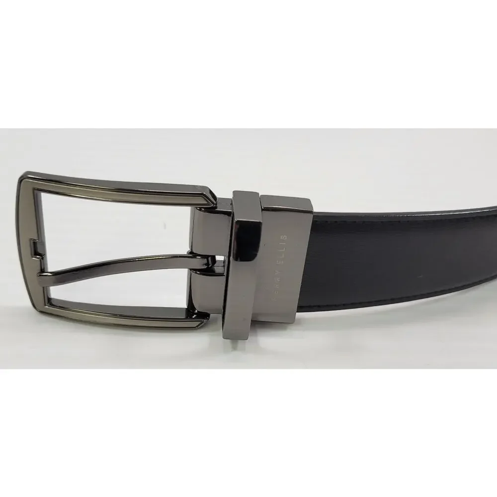 LL) Perry Ellis Portfolio Genuine Leather Reversible Brown Black Dress Belt 34